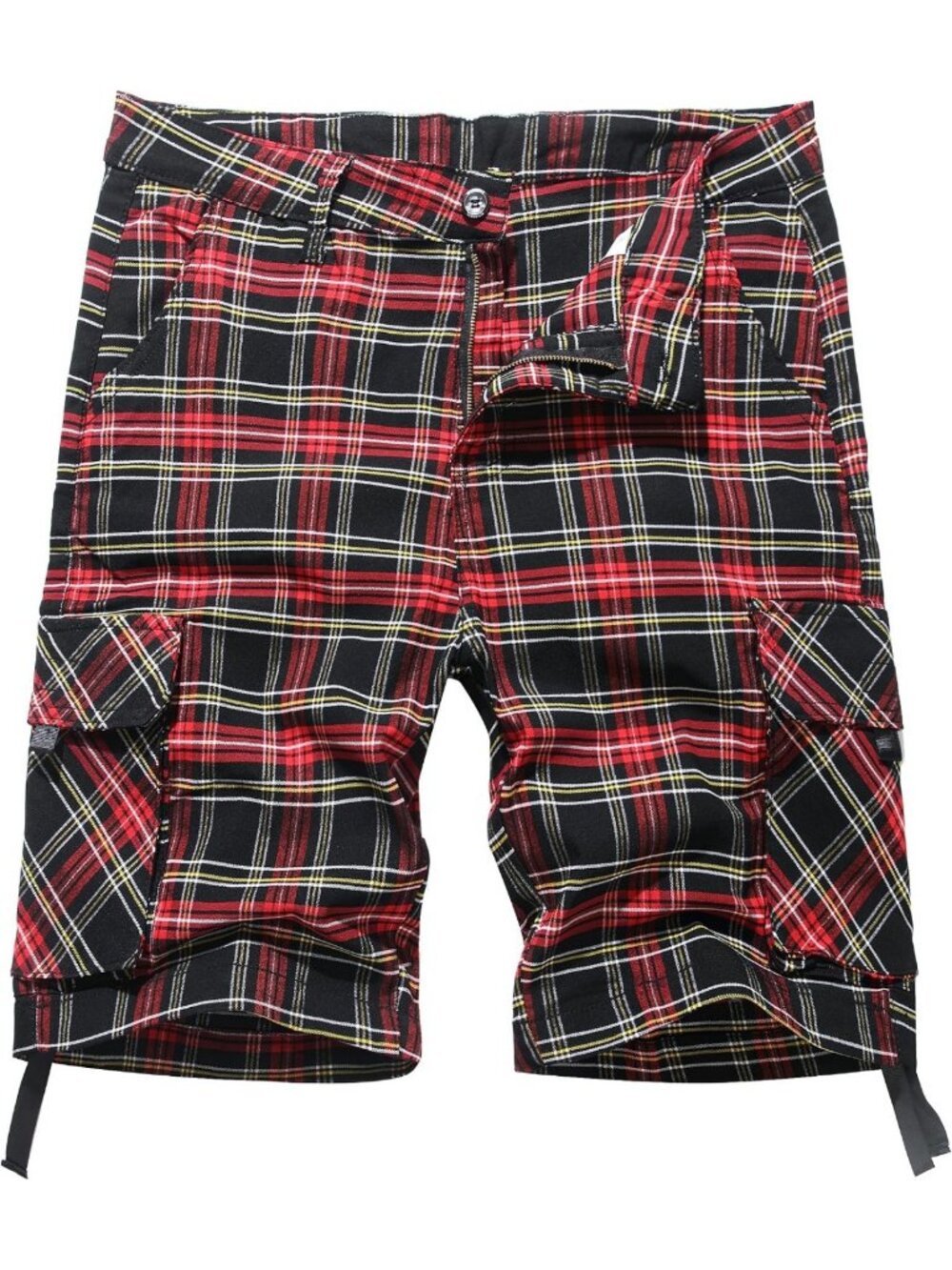 Plaid Cargo Shorts for Men - 10" Inseam, Relaxed Fit, Stretch Fabric, Summer